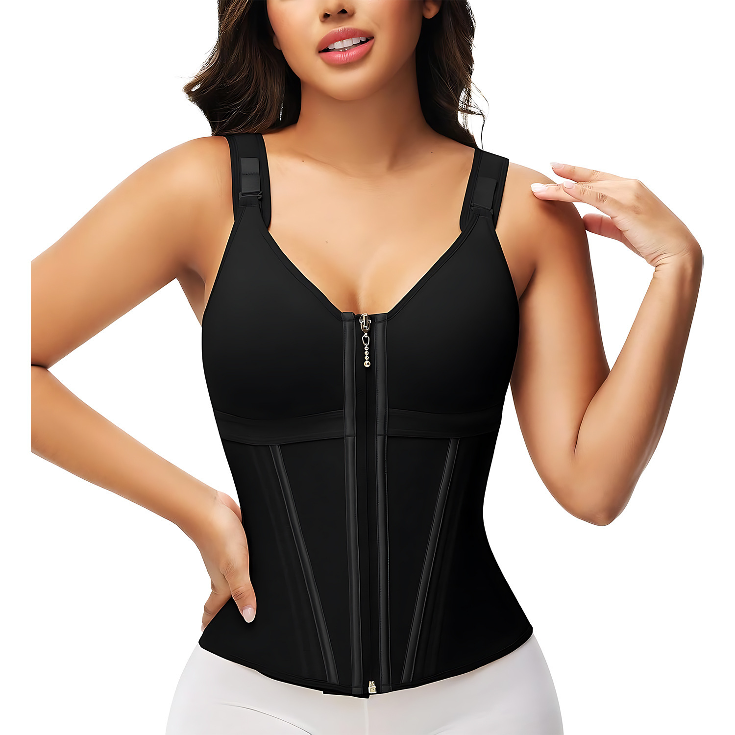 Mesh waist slimming three-breasted shapewear corset by My Store, showing the front view with breathable fabric and body-shaping design.