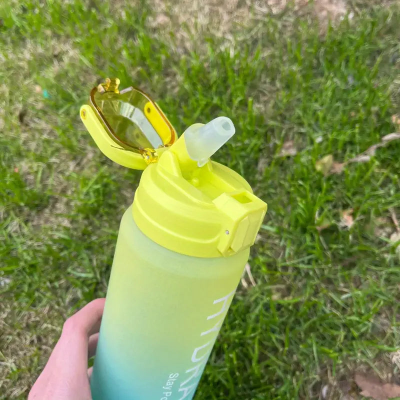 Frosted Plastic Straw Cup 1L with Time Marker