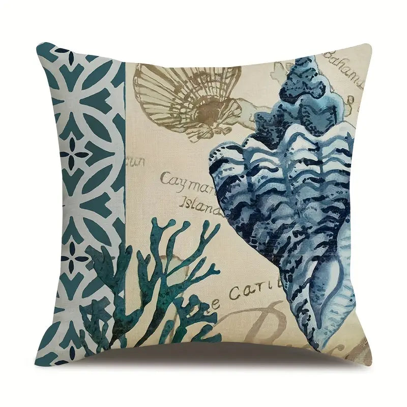 Ocean Theme Throw Pillow Cover — Coastal Decor for Home & Airbnb