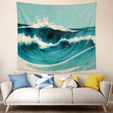 Ukiyo-e Wave tapestry by AquaHaven Decor featuring vibrant ocean waves for home wall decoration and art display.