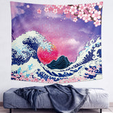 AquaHaven Decor wave wall tapestry featuring a traditional Ukiyo-e style ocean wave design for home wall art decoration.