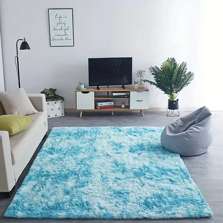 Soft fluffy shaggy rug from AquaHaven Decor, ideal for bedroom and living room decor, featuring plush texture and cozy appearance.