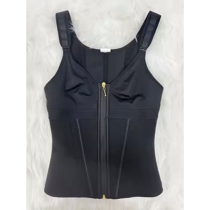Mesh waist slimming three-breasted shapewear corset with adjustable straps and breathable fabric for shaping and support.
