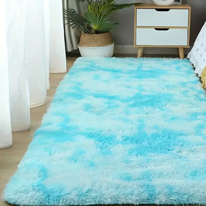 Soft fluffy shaggy rug from AquaHaven Decor with plush texture, ideal for bedroom and living room decor.