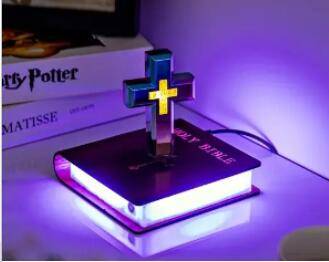handmade cross lamp Handmade Levitating Cross with Colorful Light Base (Set)