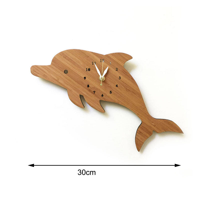Cute Dolphin Wall Clock - Modern Bamboo Design