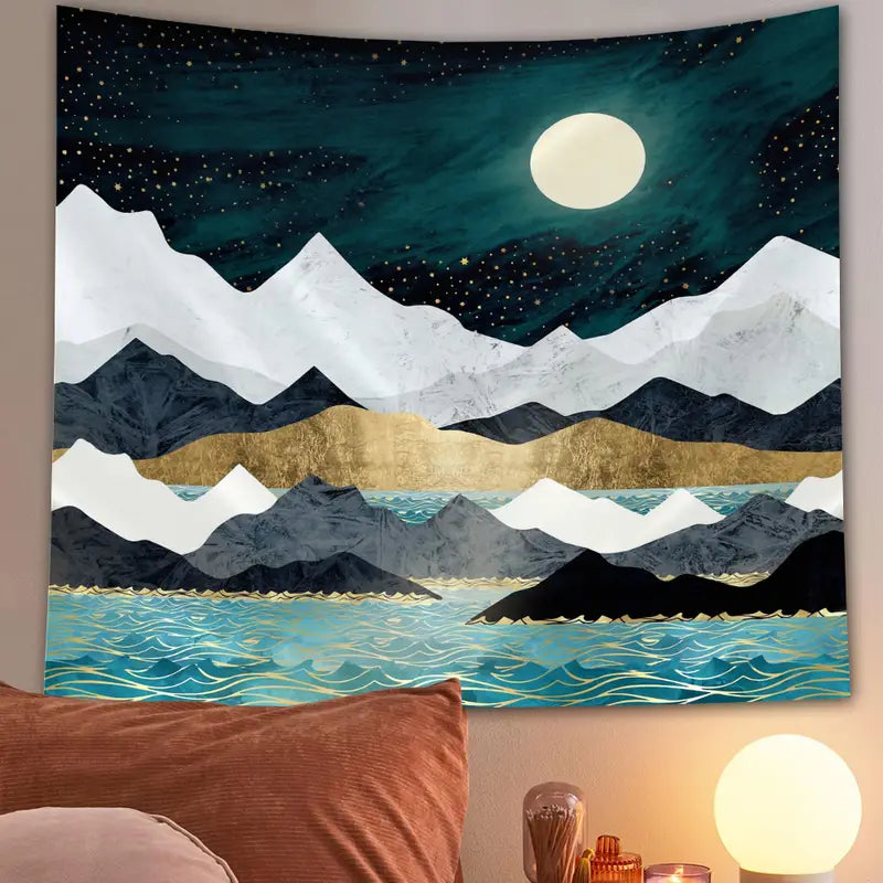 Abstract Marble Mountain Moon Tapestry for Home Decor