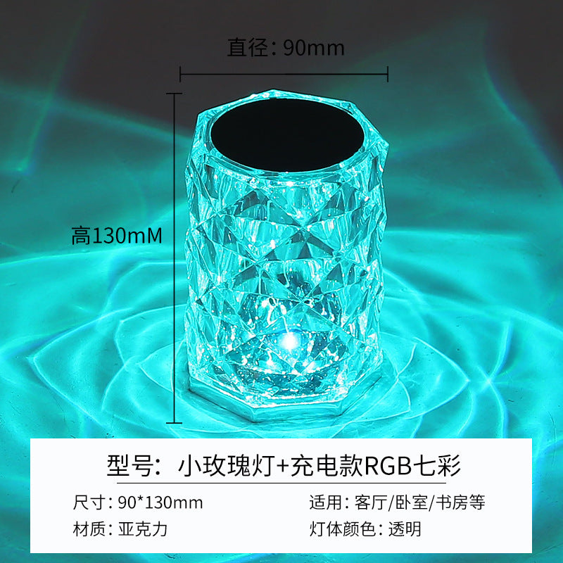 Modern Minimalist Touch Table Lamp with Crystal Rose