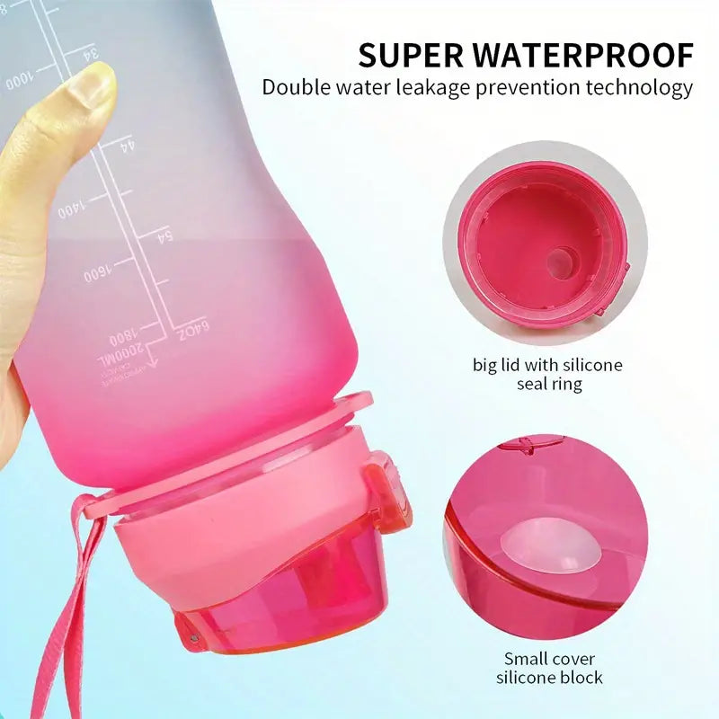 Large Capacity 2L Water Bottle with Straw and Time Marker