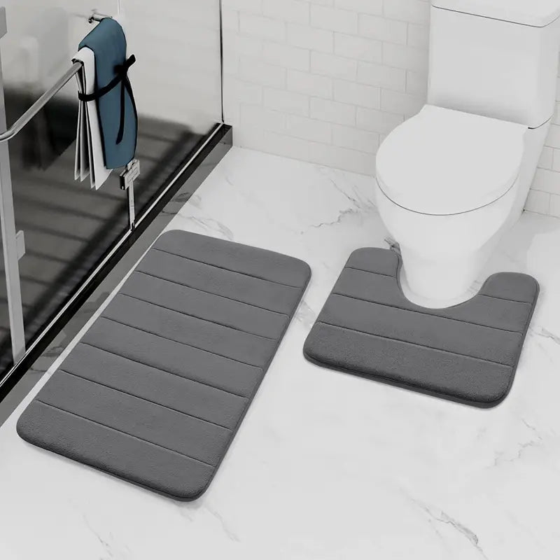 Memory Foam Bath Mat — Striped Non-Slip Coastal Bathroom Rug