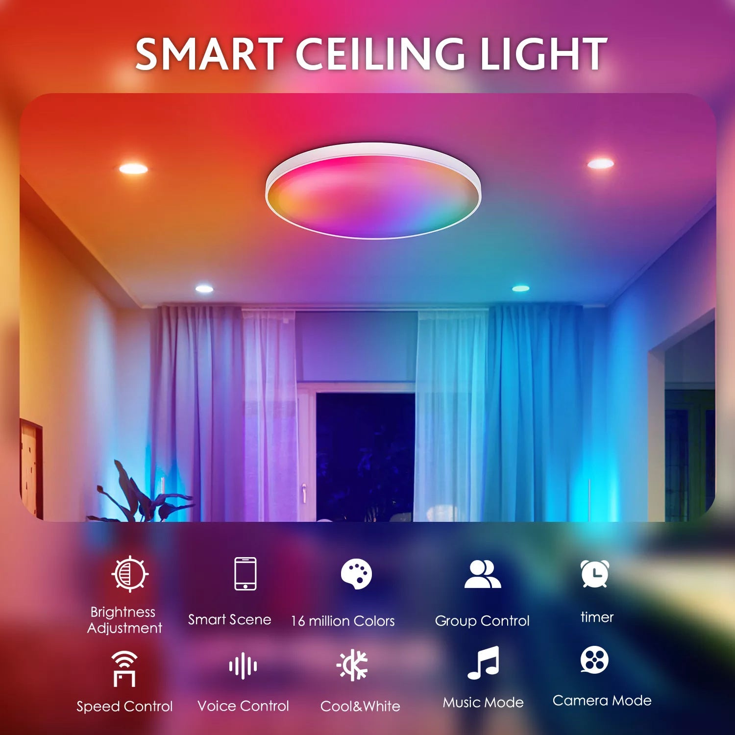 Crow Intelligent Round Tri-proof LED Ceiling Light RGB+CCT