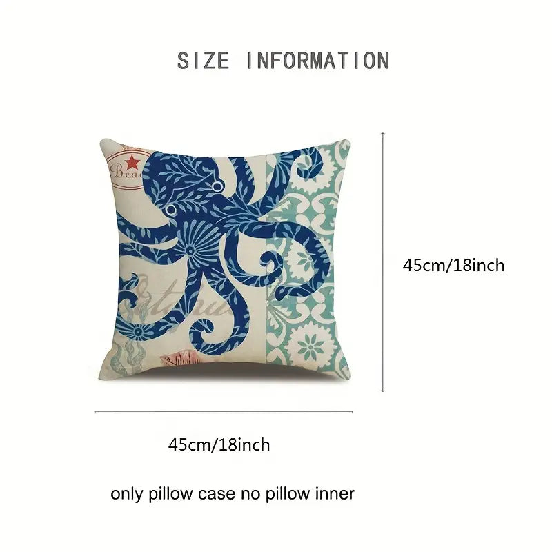 Ocean Theme Throw Pillow Cover — Coastal Decor for Home & Airbnb