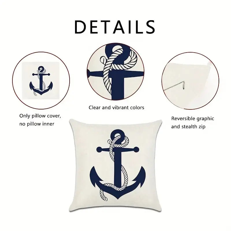 Nautical Throw Pillow Covers — Pirate Ship & Anchor Coastal Decor