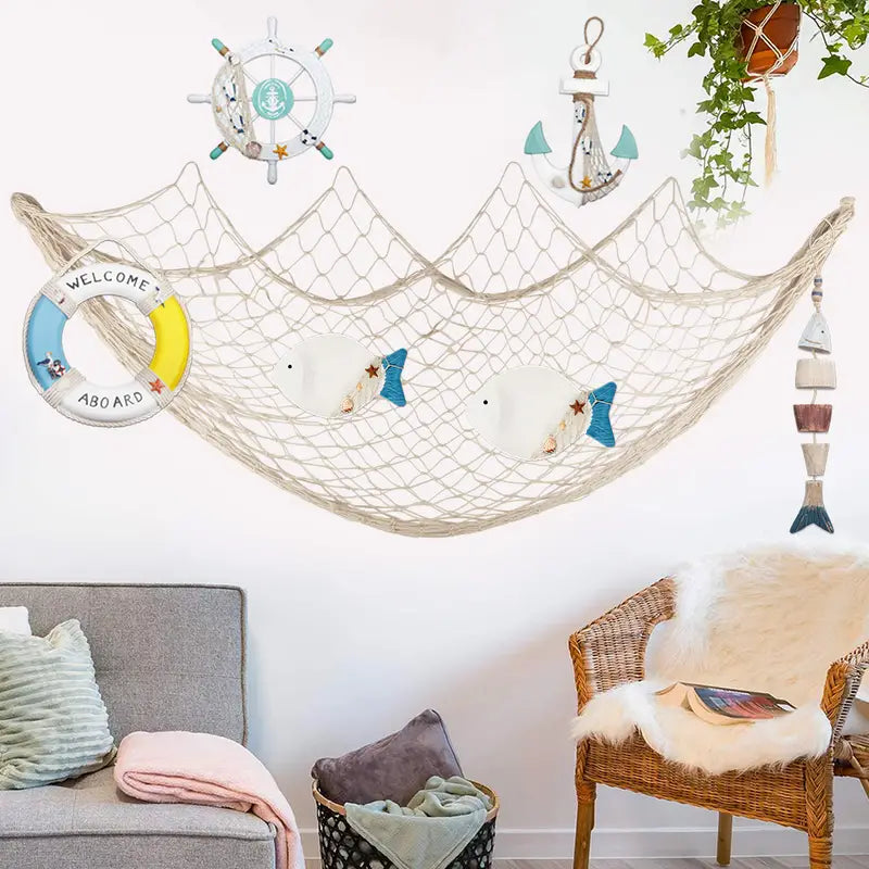 Nautical Decorative Fishing Net — Coastal Wall Decor for Home & Airbnb