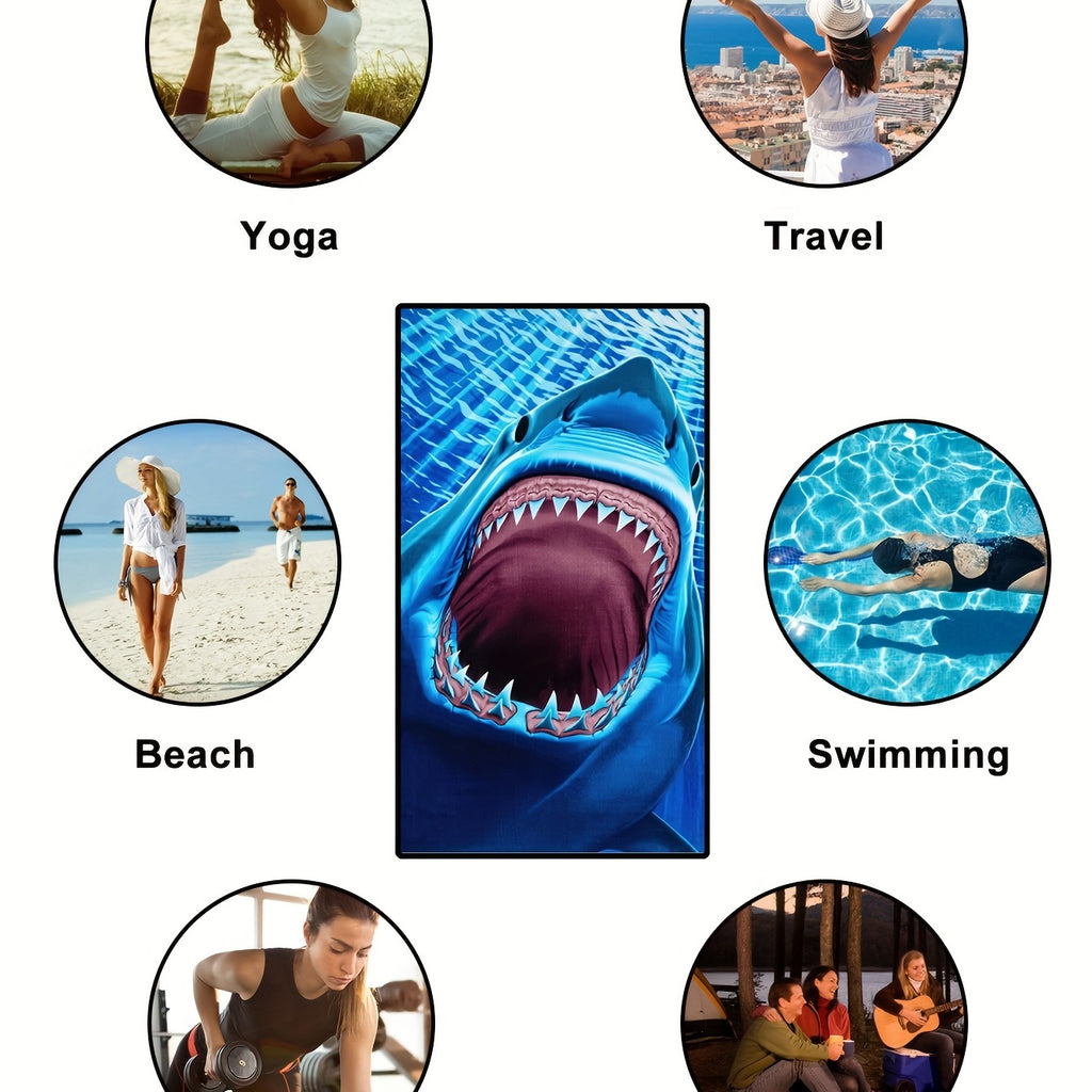 Oversized Shark Beach Towel — Quick-Dry Microfiber for Beach, Pool & Travel