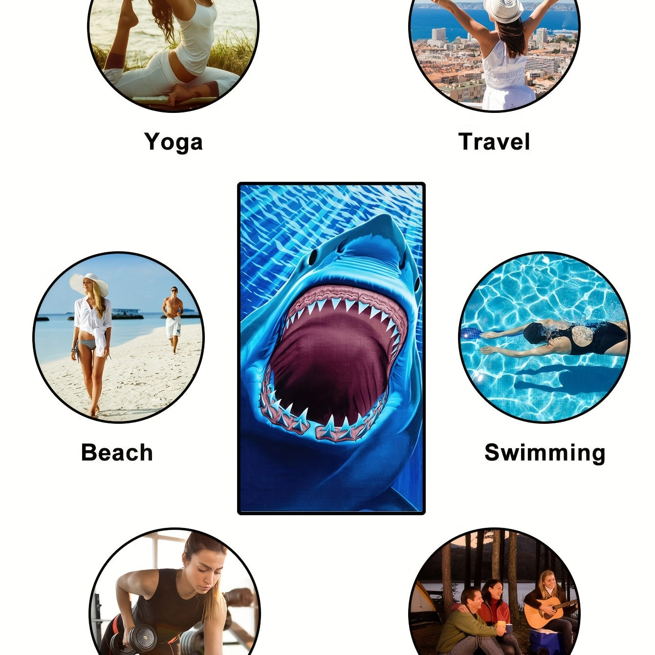 Oversized Shark Beach Towel — Quick-Dry Microfiber for Beach, Pool & Travel