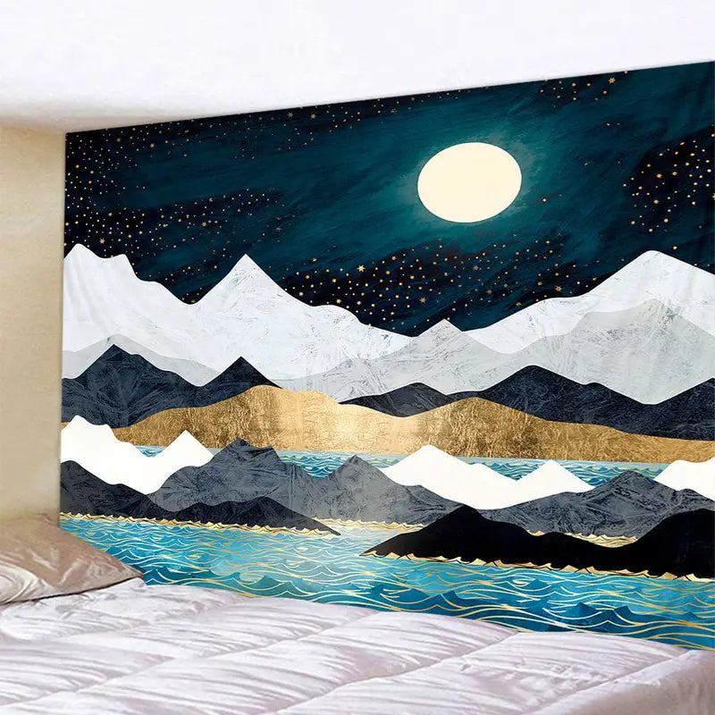 Abstract Marble Mountain Moon Tapestry for Home Decor