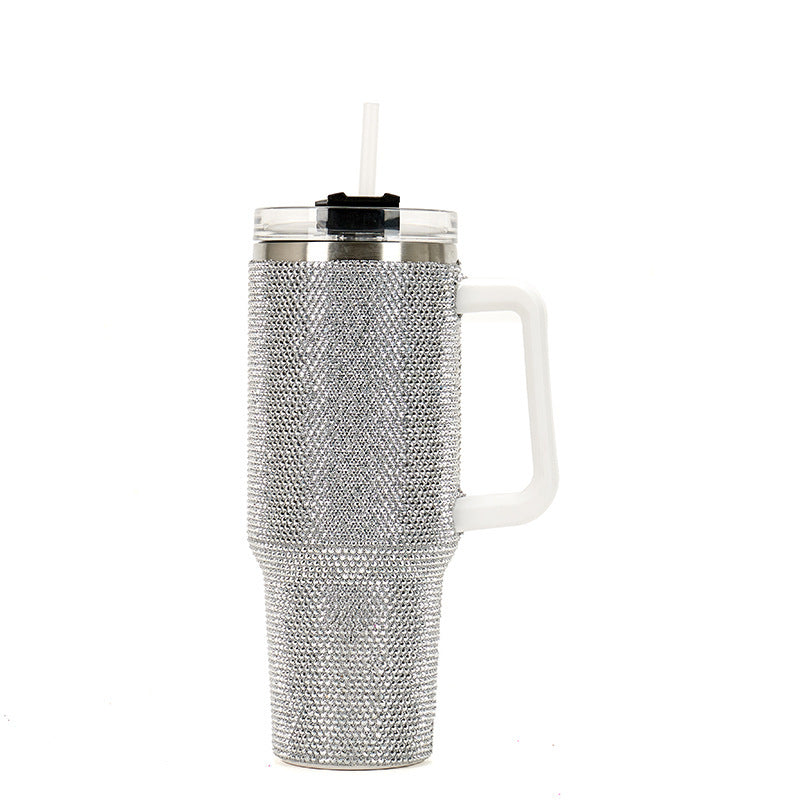 40oz Handle Cup with Rhinestones - Stainless Steel Tumbler