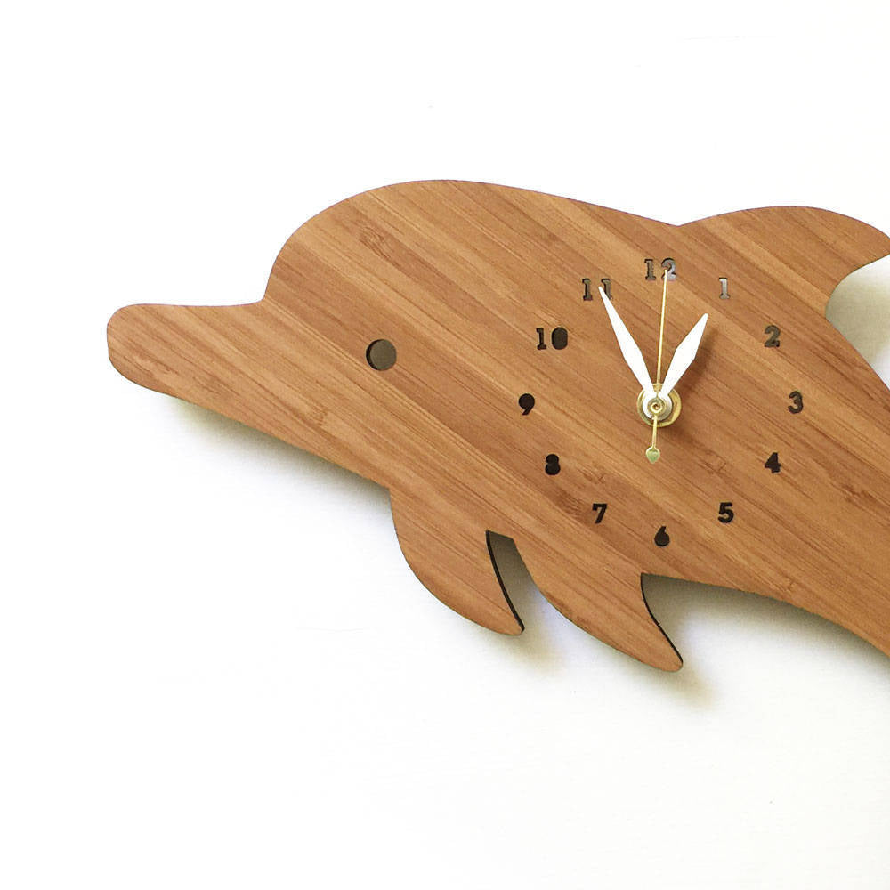 Cute Dolphin Wall Clock - Modern Bamboo Design