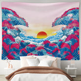 AquaHaven Decor wave wall tapestry featuring a vibrant Ukiyo-e style wave design for home wall art decoration.