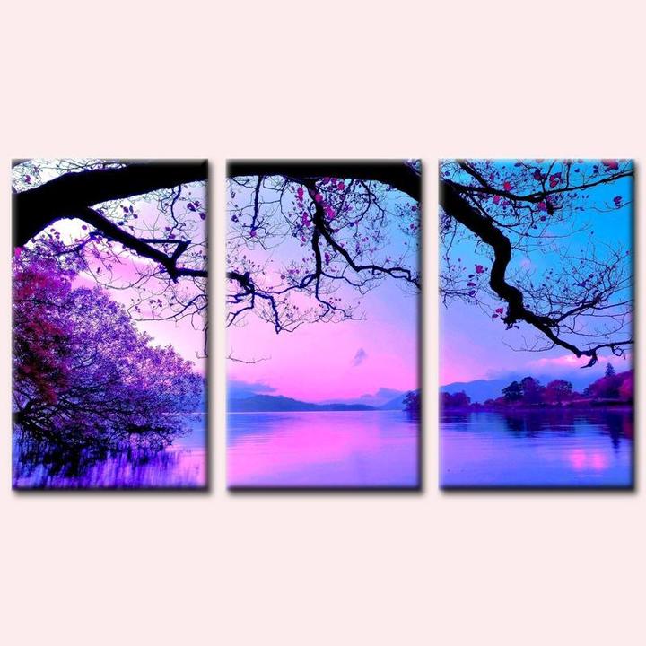 river landscape canvas art Triptych Canvas Wall Art - Digital Oil Painting Landscape