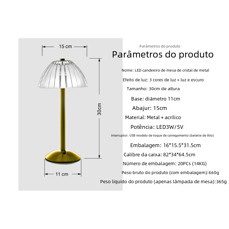 2023 Metallic LED Crystal Touch Table Lamp for Home