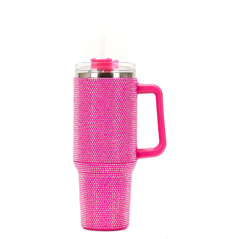 40oz Handle Cup with Rhinestones - Stainless Steel Tumbler