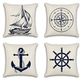 Nautical throw pillow cover featuring pirate ship and anchor designs, coastal decor by AquaHaven Decor.