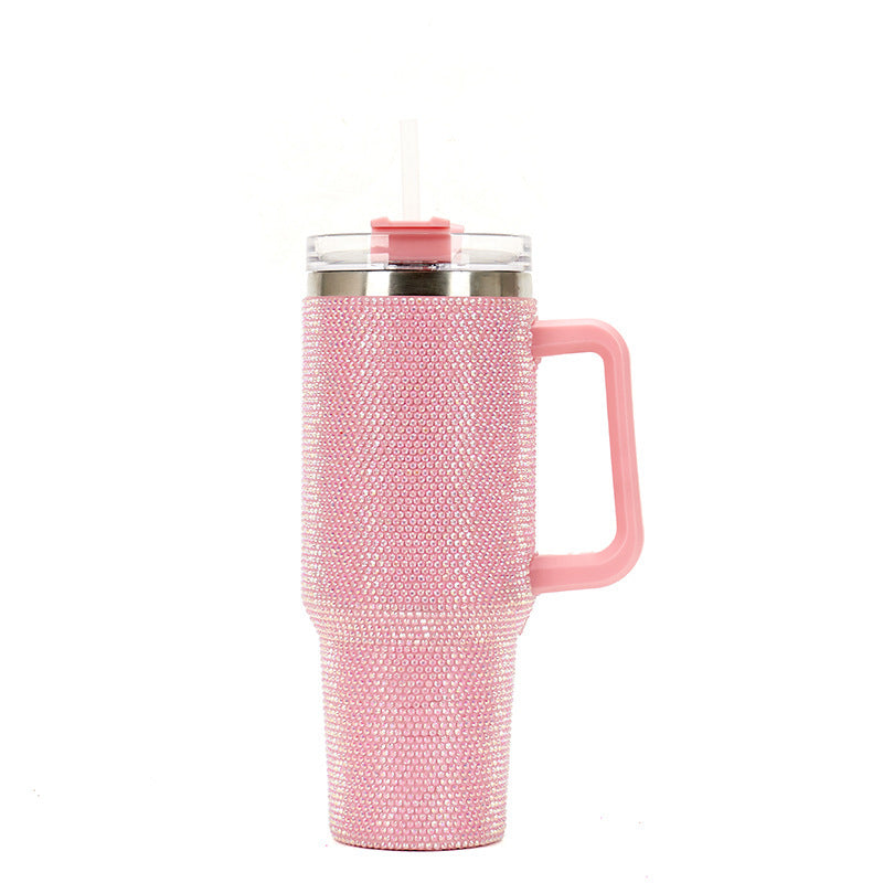 40oz Handle Cup with Rhinestones - Stainless Steel Tumbler