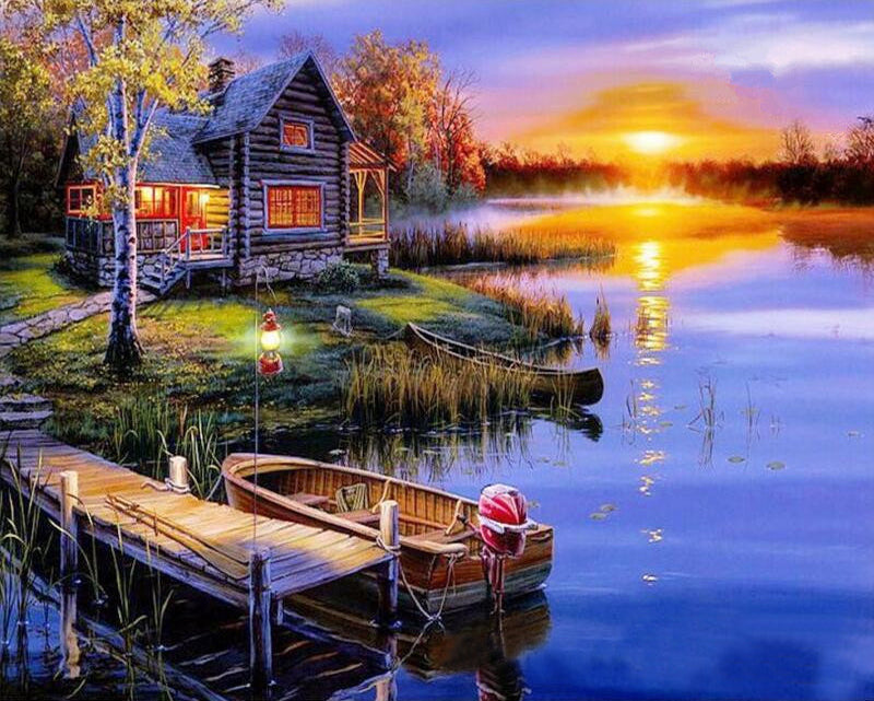 "Sunset Landscape Oil Painting for Home Decor"