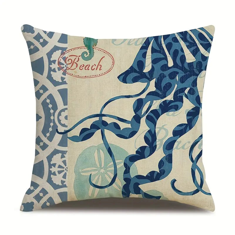 Ocean Theme Throw Pillow Cover — Coastal Decor for Home & Airbnb