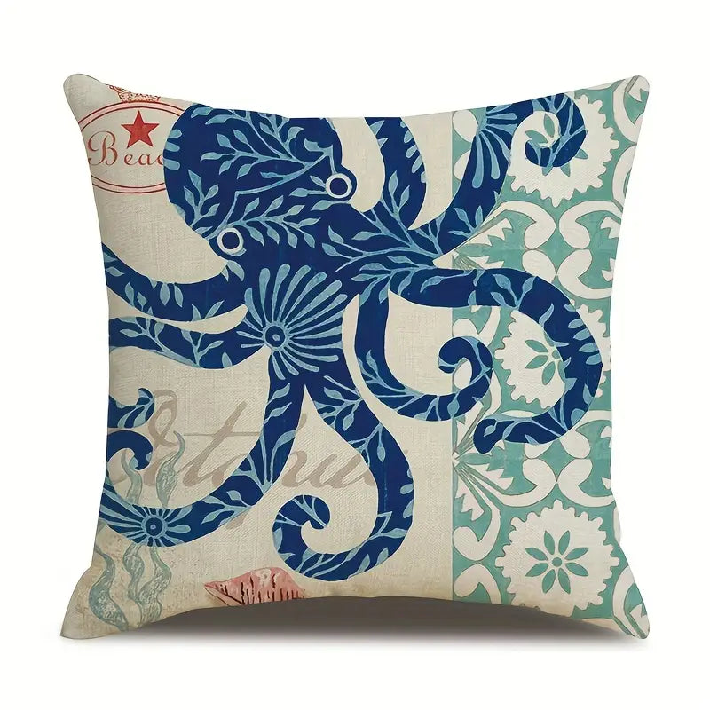 Ocean Theme Throw Pillow Cover — Coastal Decor for Home & Airbnb