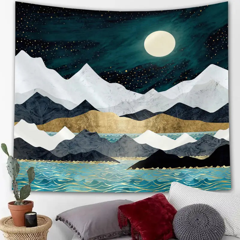 Abstract Marble Mountain Moon Tapestry for Home Decor