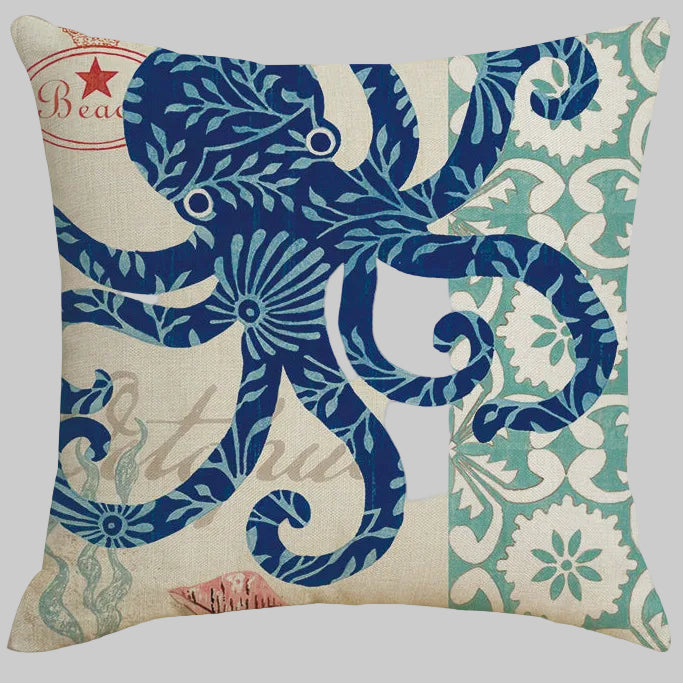Ocean Theme Throw Pillow Cover — Coastal Decor for Home & Airbnb