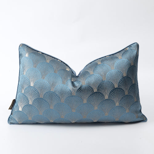 Blue and white patchwork cushions for sofa decor by AquaHaven Decor, showcasing soft fabric and colorful geometric patterns.