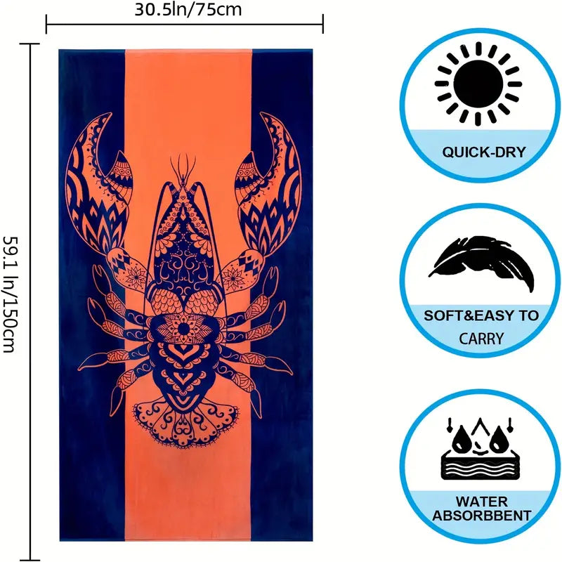 Blue Lobster Microfiber Beach Towel for Kids and Adults
