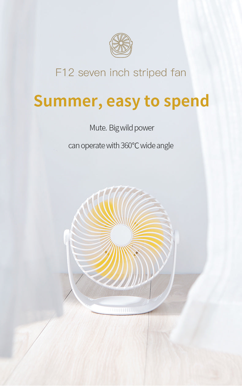 7-Inch Striped USB Rechargeable Mini Desktop Fan