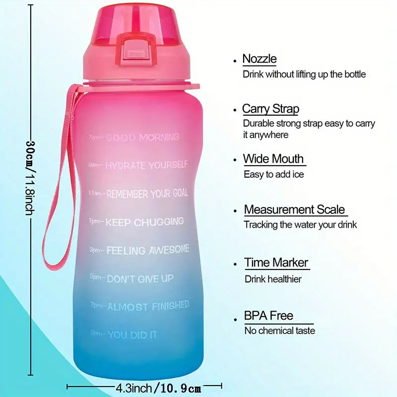 Large Capacity 2L Water Bottle with Straw and Time Marker