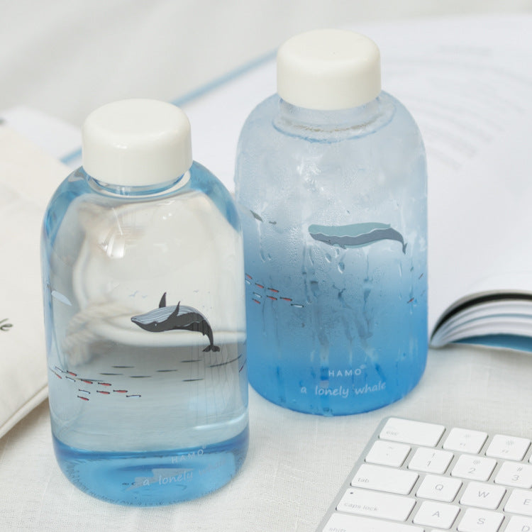Creative Whale Gradient Glass Cup - Cute Portable Juice Mug