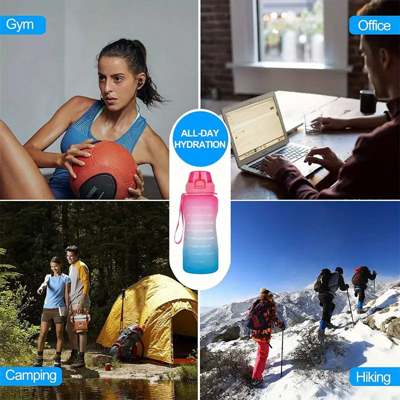 Large Capacity 2L Water Bottle with Straw and Time Marker