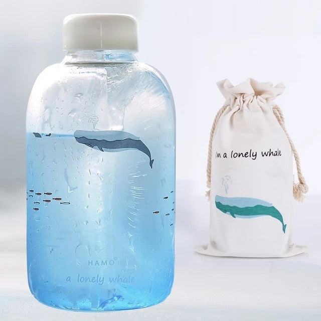 Creative Whale Gradient Glass Cup - Cute Portable Juice Mug