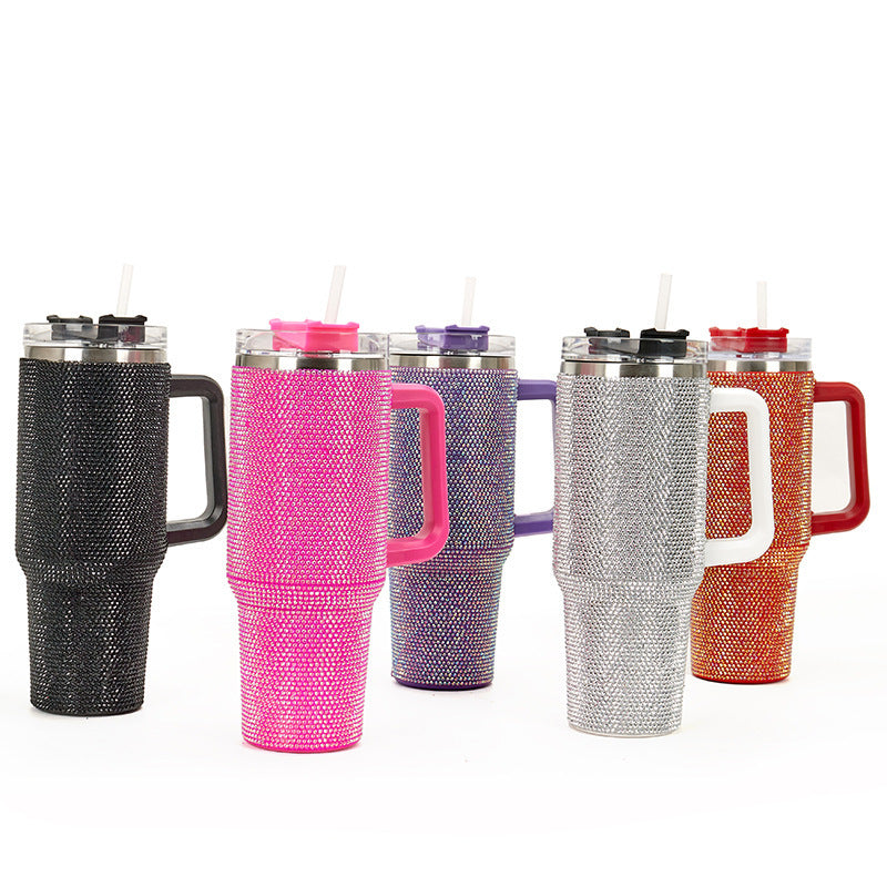 40oz Handle Cup with Rhinestones - Stainless Steel Tumbler