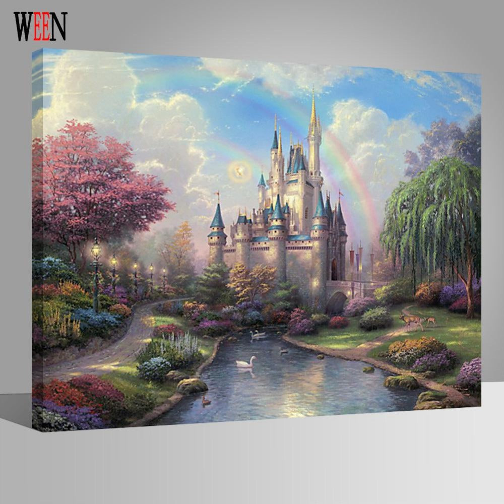 Castle Rainbow Oil Painting Decorative Artwork