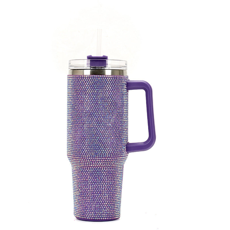 40oz Handle Cup with Rhinestones - Stainless Steel Tumbler