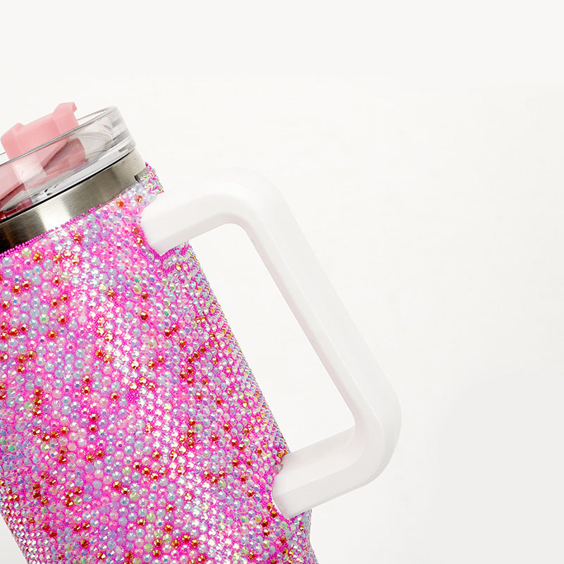 40oz Handle Cup with Rhinestones - Stainless Steel Tumbler
