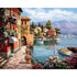AquaHaven Decor paint by numbers harbor scene digital landscape artwork with vibrant colors and detailed harbor view.