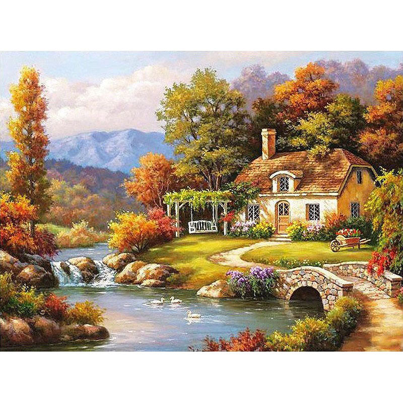 Beautiful Cottage Landscape Oil Painting Decor