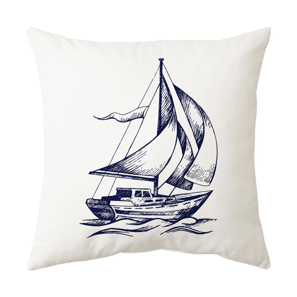 Nautical Throw Pillow Covers — Pirate Ship & Anchor Coastal Decor