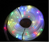 AquaHaven Decor waterproof solar string lights hanging outdoors for coastal home or Airbnb decor, glowing at dusk.