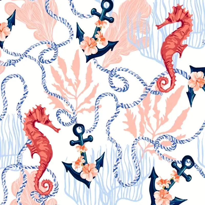 Oversized Seahorse Anchor Print Microfiber Beach Towel